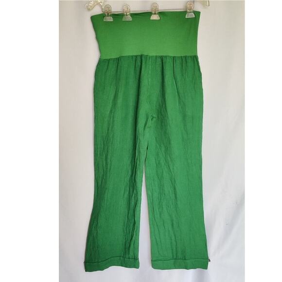 Italian Linen Maternity Pants Pockets Kelly Green Size M Elastic Waist - Picture 3 of 7